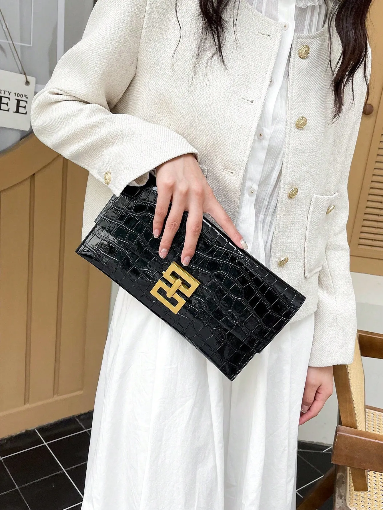 1pc Solid Color Simple & Minimalist Stone Texture Flip Clutch Bag- FD ⚡