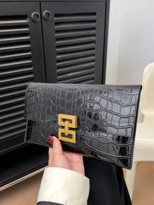 1pc Solid Color Simple & Minimalist Stone Texture Flip Clutch Bag- FD ⚡