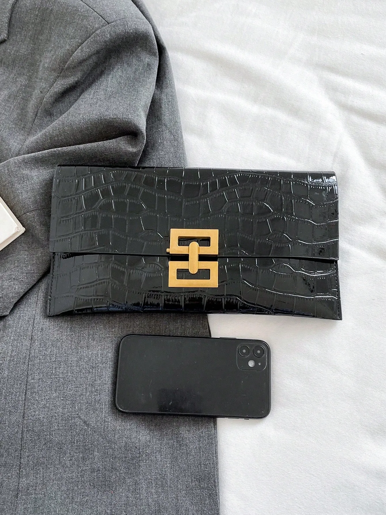1pc Solid Color Simple & Minimalist Stone Texture Flip Clutch Bag- FD ⚡