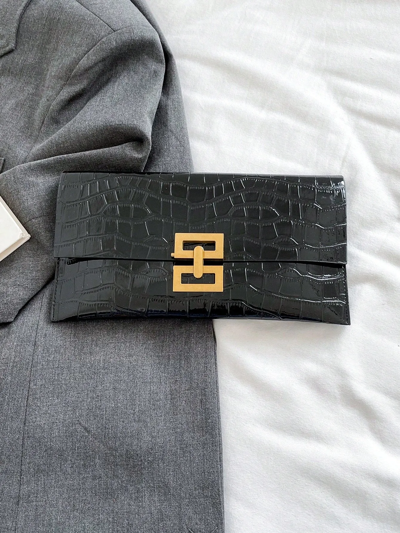 1pc Solid Color Simple & Minimalist Stone Texture Flip Clutch Bag- FD ⚡