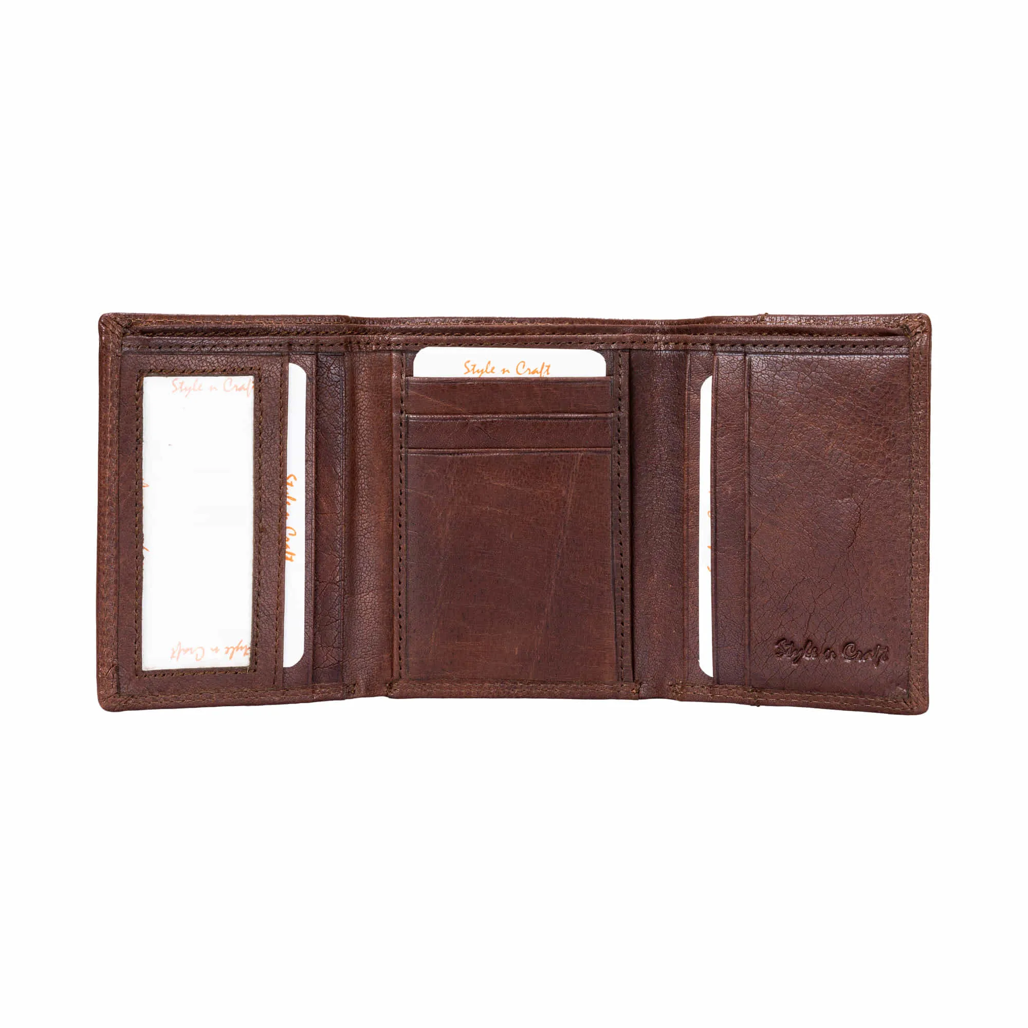 301791 Trifold Wallet in Brown Vintage Leather | Style n Craft