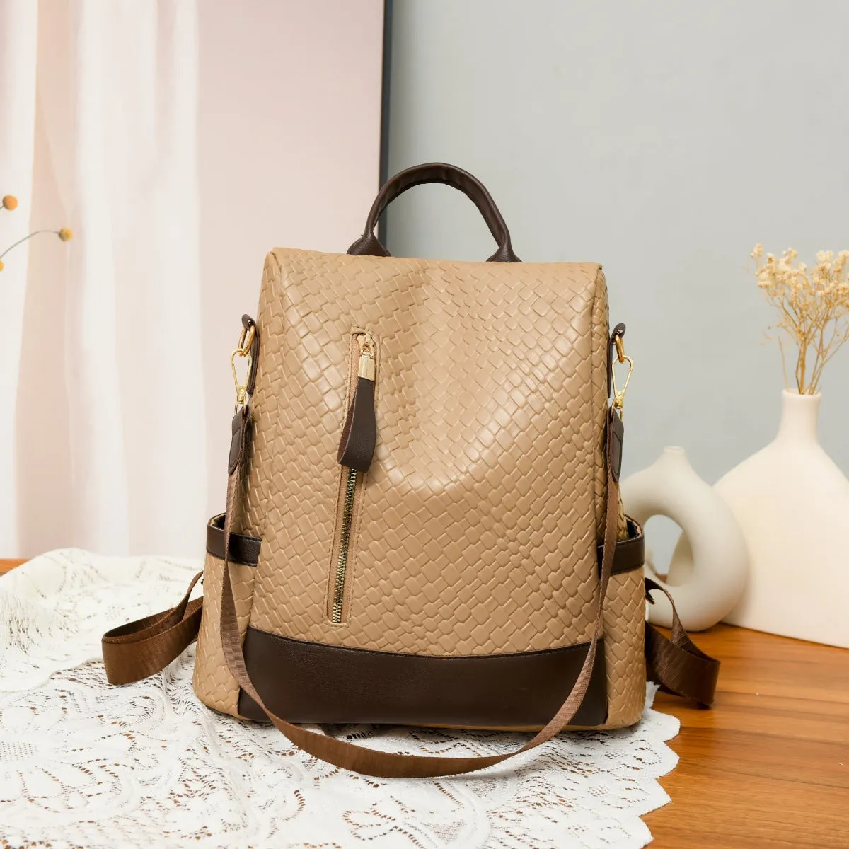 Adjustable Straps PU Leather Backpack Bag