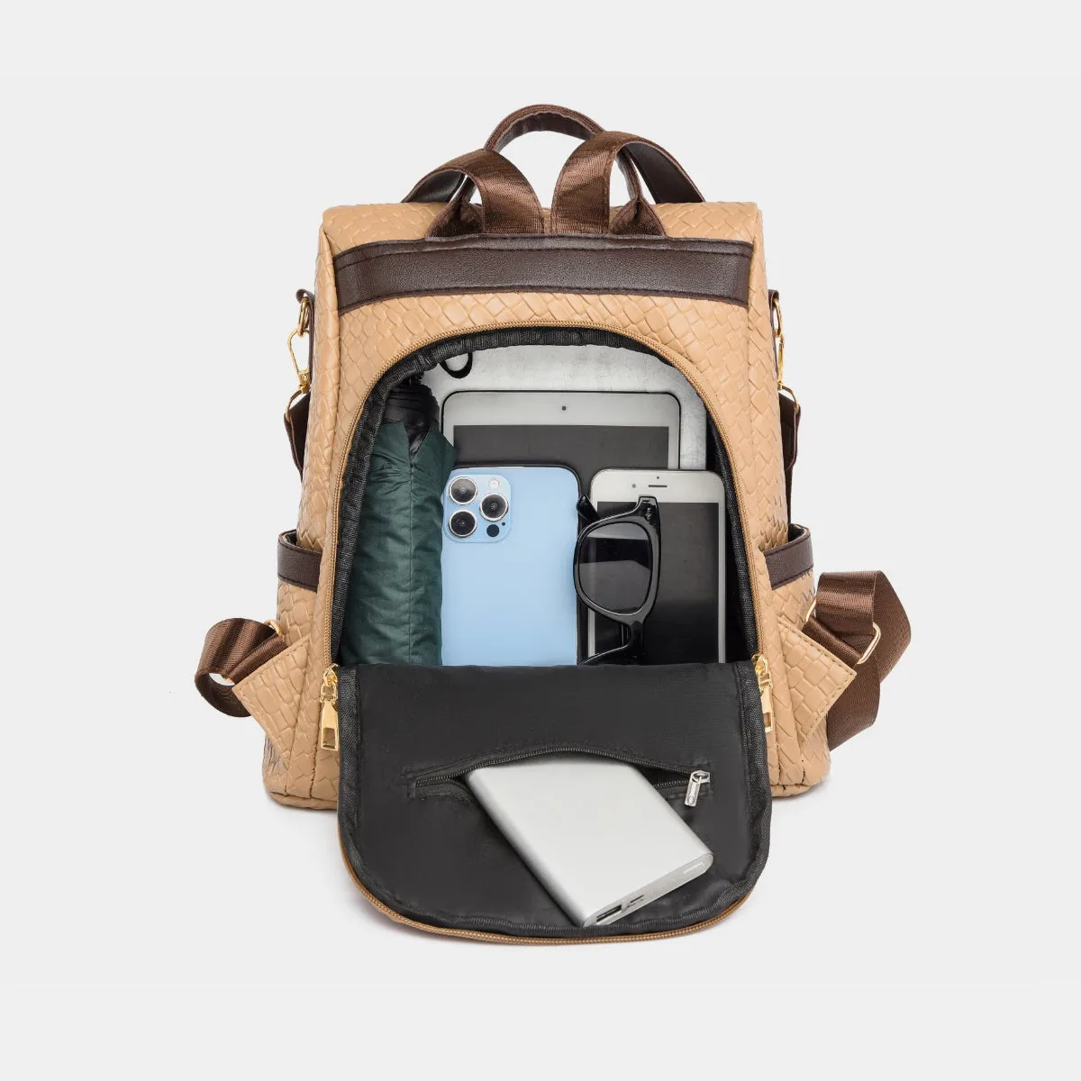 Adjustable Straps PU Leather Backpack Bag