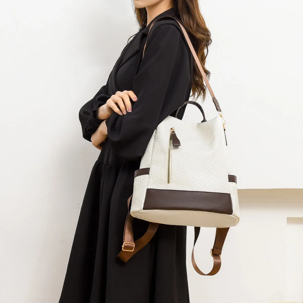 Adjustable Straps PU Leather Backpack Bag