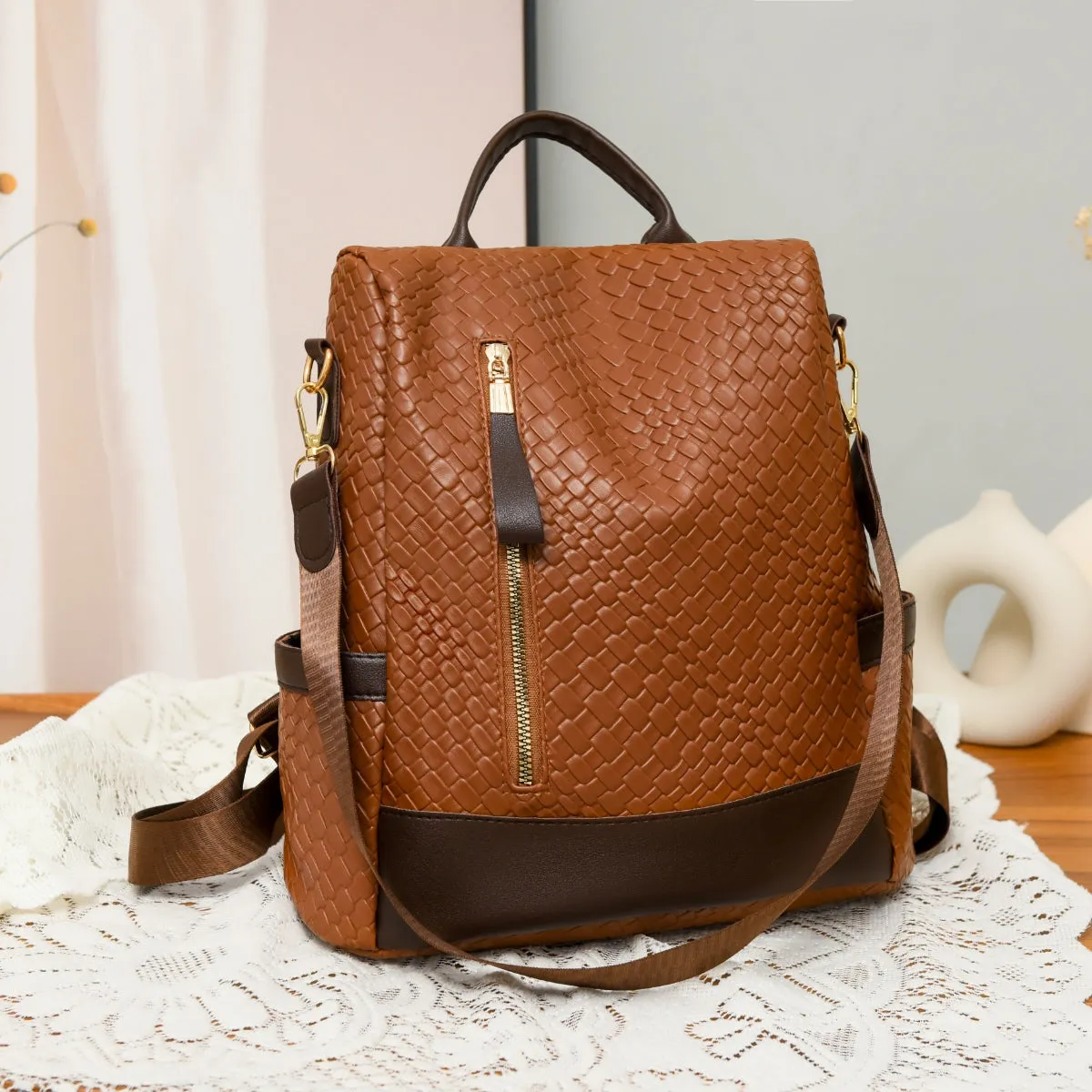Adjustable Straps PU Leather Backpack Bag