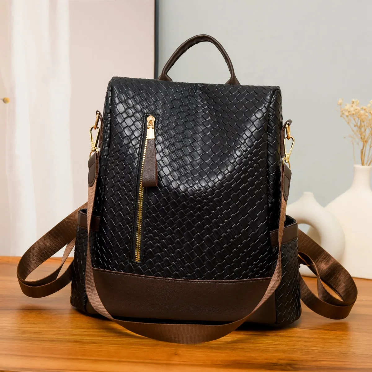 Adjustable Straps PU Leather Backpack Bag