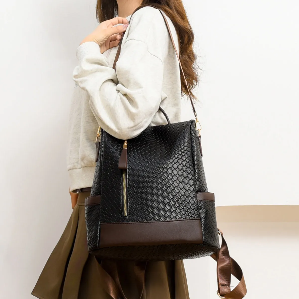 Adjustable Straps PU Leather Backpack Bag