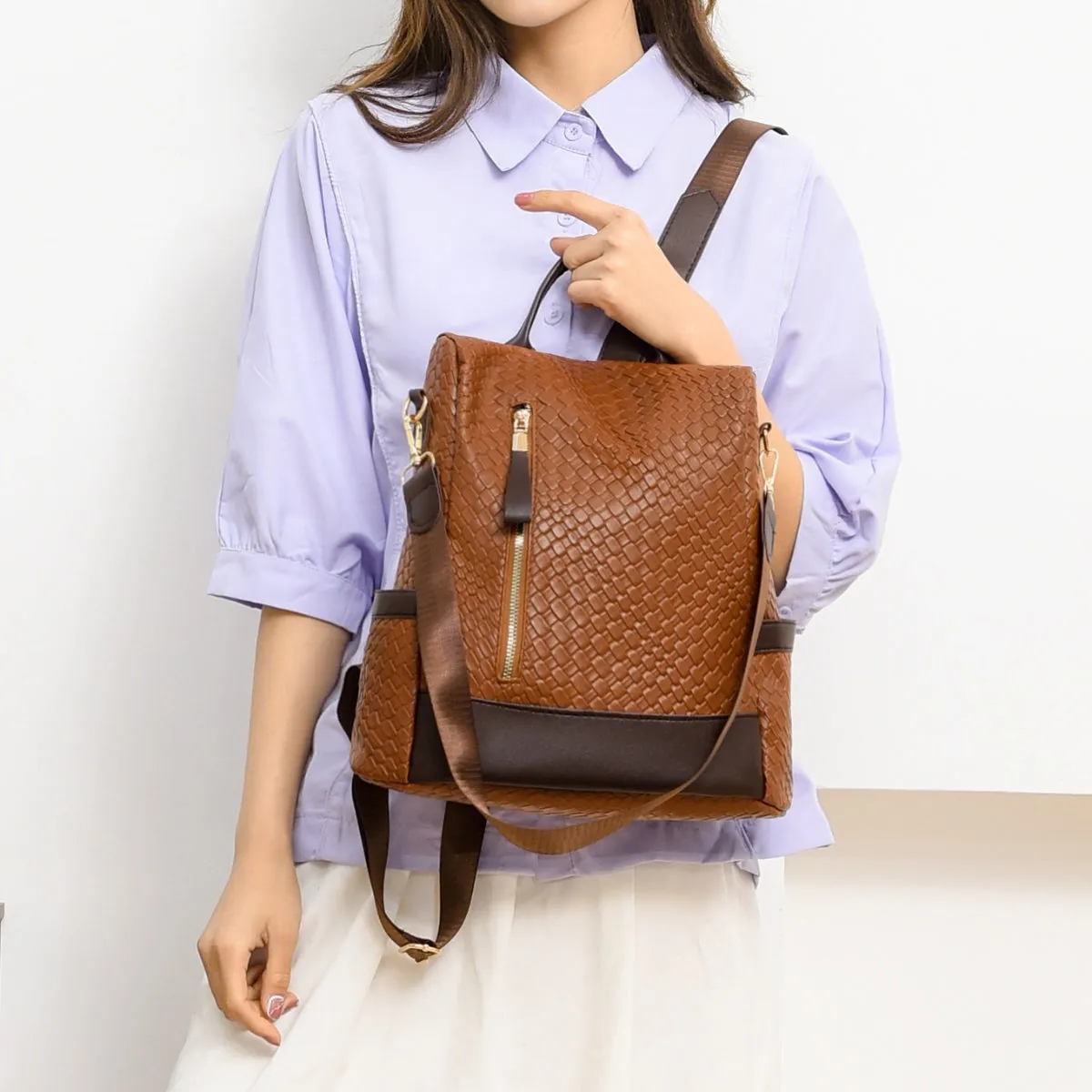 Adjustable Straps PU Leather Backpack Bag