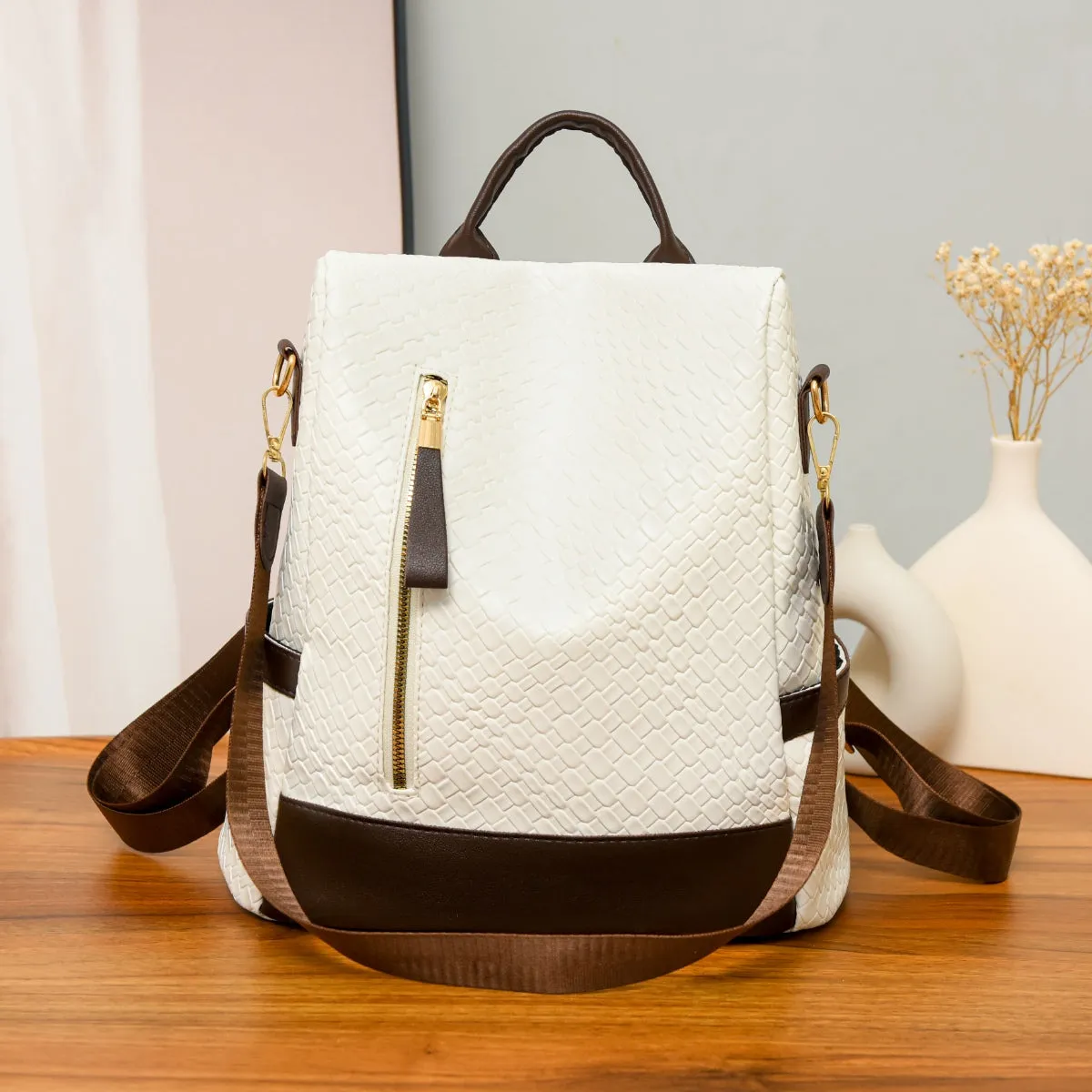 Adjustable Straps PU Leather Backpack Bag