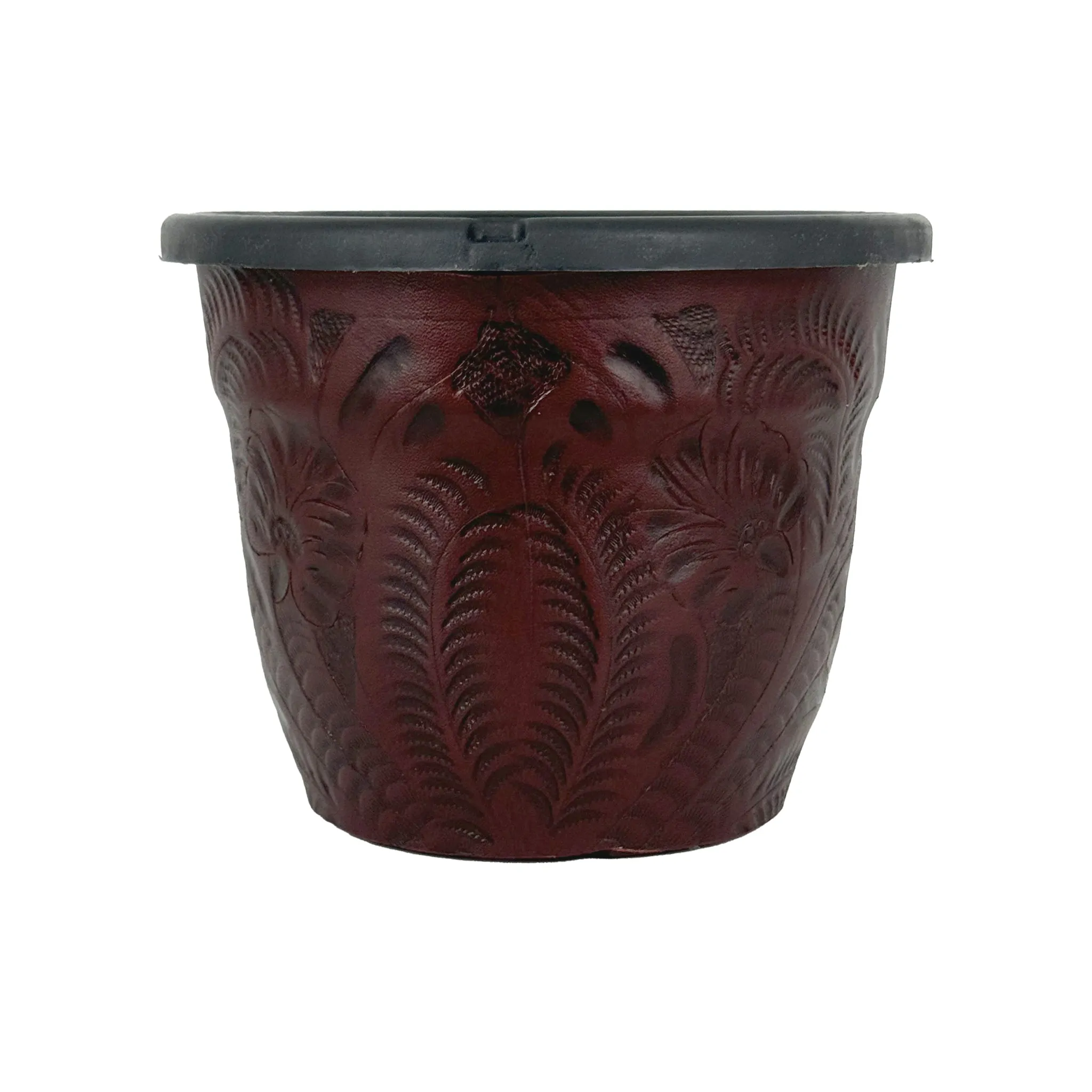 American West at Home 6.5" Round Planter with Tooled Leather - Medium