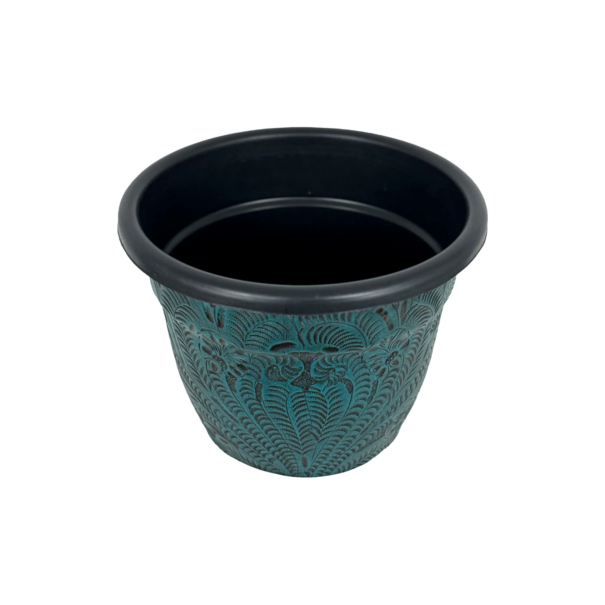 American West at Home 6.5" Round Planter with Tooled Leather - Medium