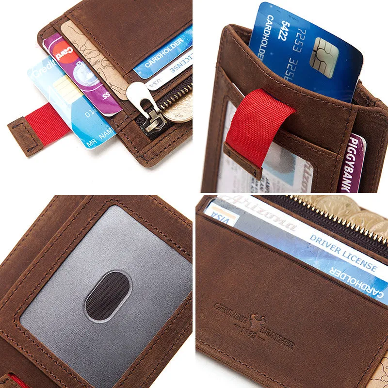 Anti-theft Brush RFID Leather Card Coin Purse Men's Wallet