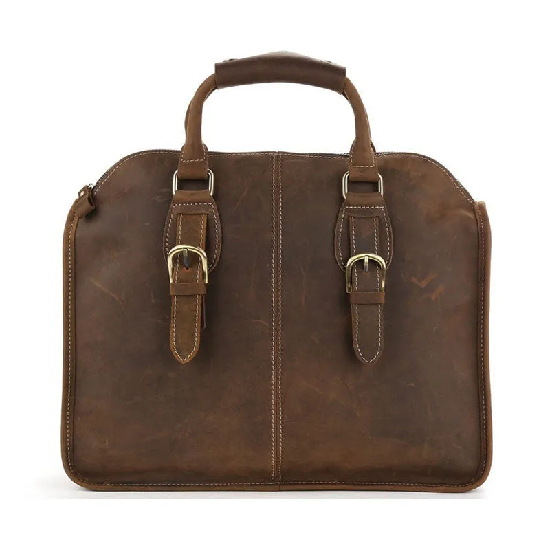 Antique Leather Laptop Briefcase Crossbody Bag Mens Messenger Shoulder Bag