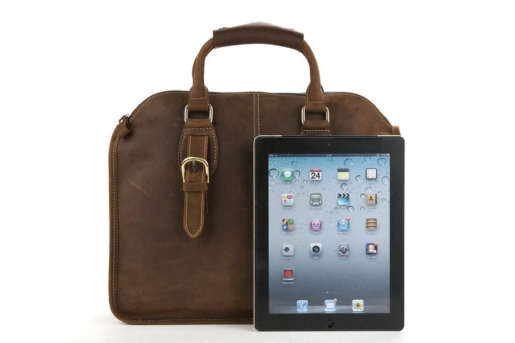 Antique Leather Laptop Briefcase Crossbody Bag Mens Messenger Shoulder Bag