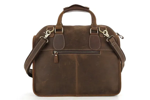 Antique Leather Laptop Briefcase Crossbody Bag Mens Messenger Shoulder Bag