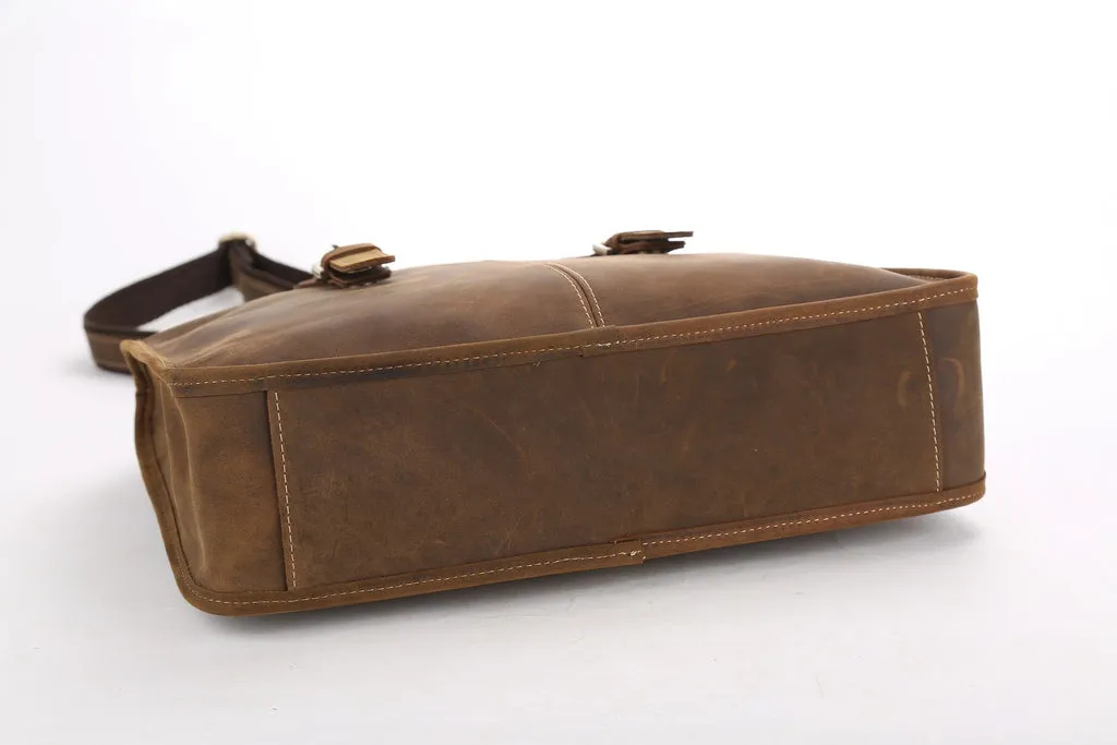 Antique Leather Laptop Briefcase Crossbody Bag Mens Messenger Shoulder Bag