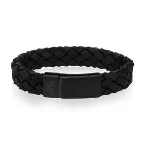 A.R.Z Men's Black Leather 8.5" Bracelet