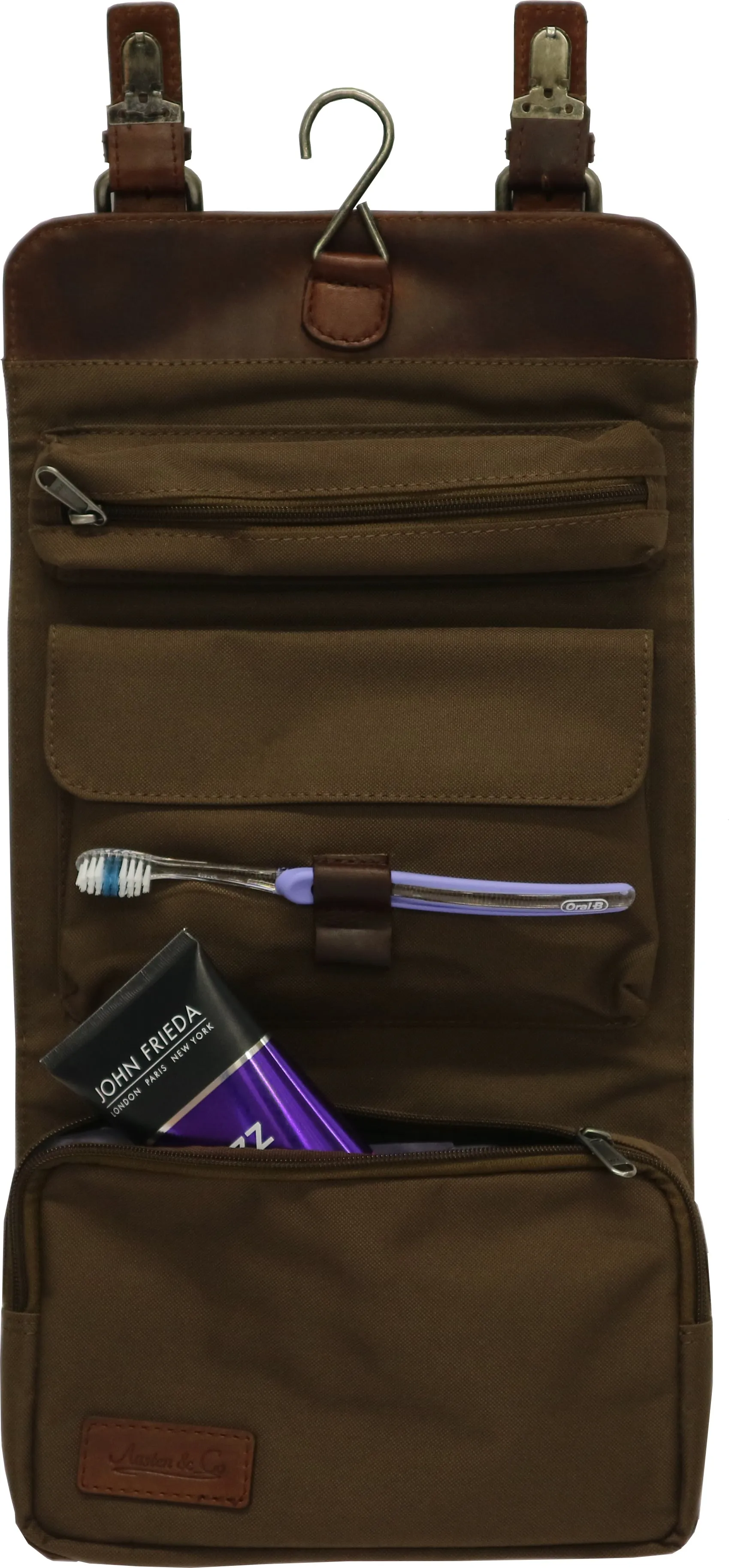Austen & Co Tan Brown Leather Hanging Wash Bag