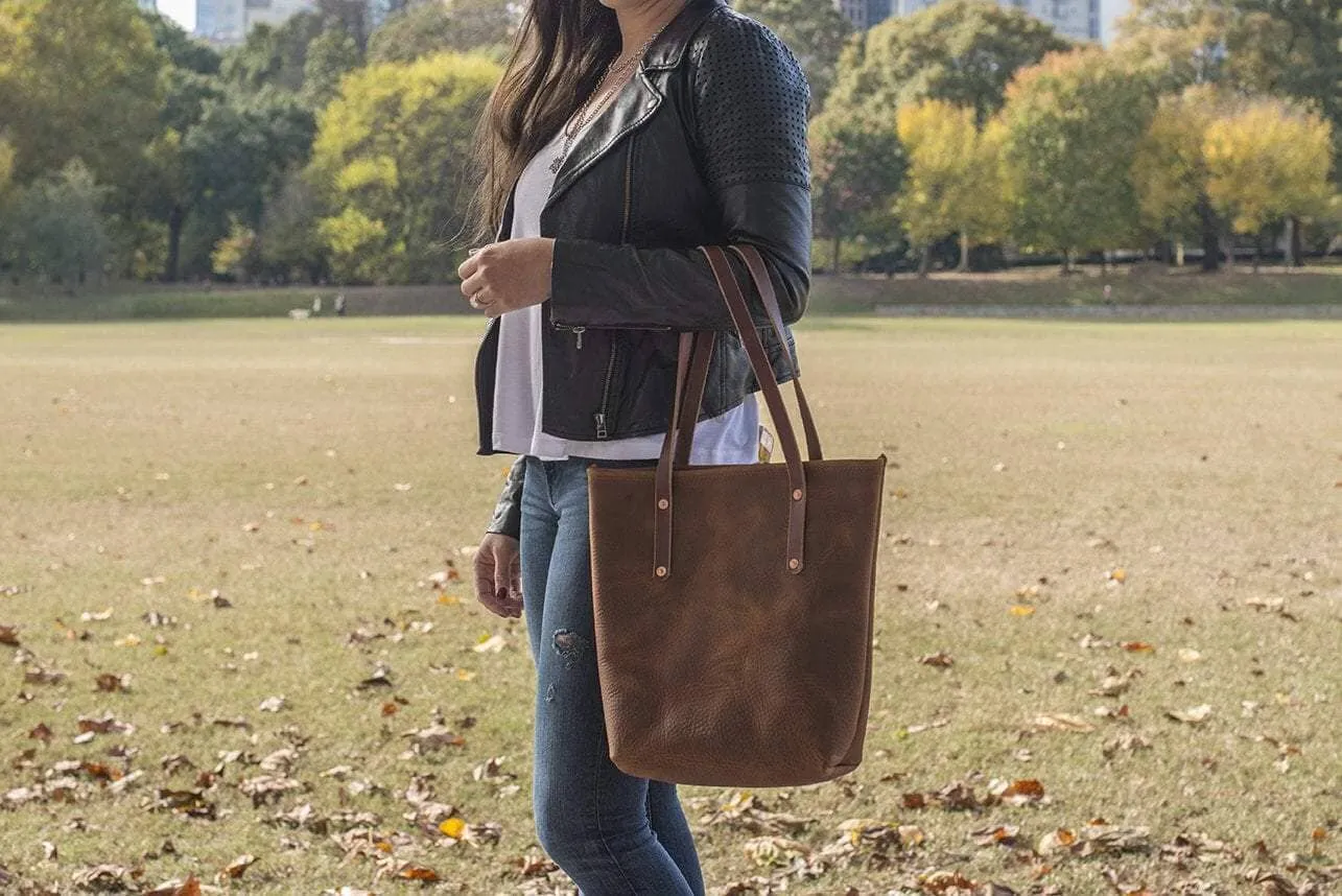 AVERY LEATHER TOTE BAG - SLIM LARGE - PEANUT BISON