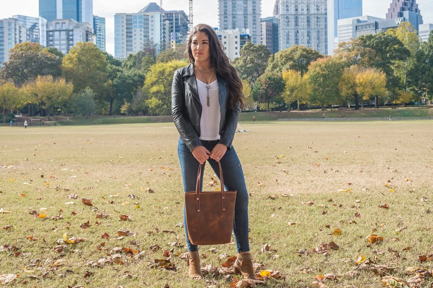 AVERY LEATHER TOTE BAG - SLIM MEDIUM - COGNAC BISON