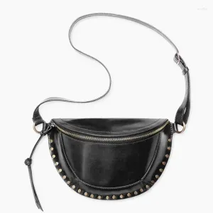 Bag  Women Shoulder Rivet Decoration Female Chest Bags Genuine Leather Woman Crossbody Metal Sac A Mian