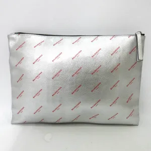 Balenciaga Bag Large Clutch Metallic Silver Color Second Women's Men's Leather