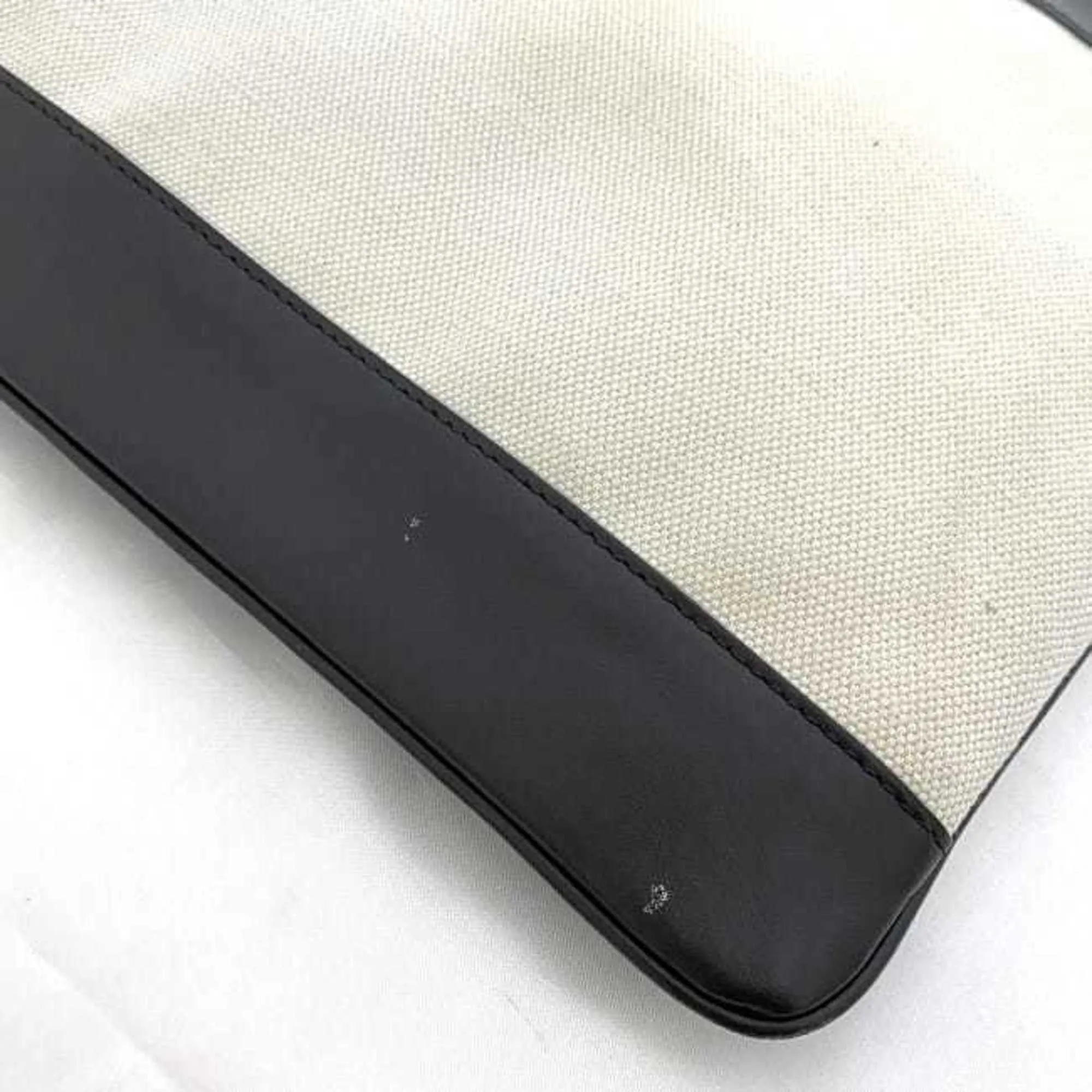 Balenciaga Clutch Bag Navy Clip Beige Black 420407 Handbag Canvas Leather BALENCIAGA Women's Men's