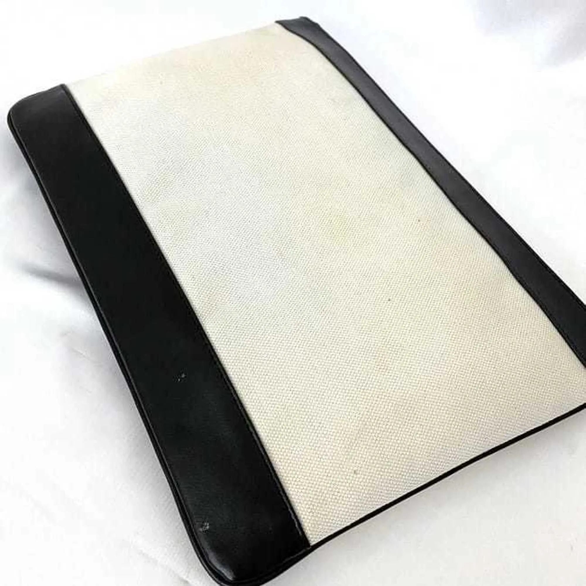 Balenciaga Clutch Bag Navy Clip Beige Black 420407 Handbag Canvas Leather BALENCIAGA Women's Men's