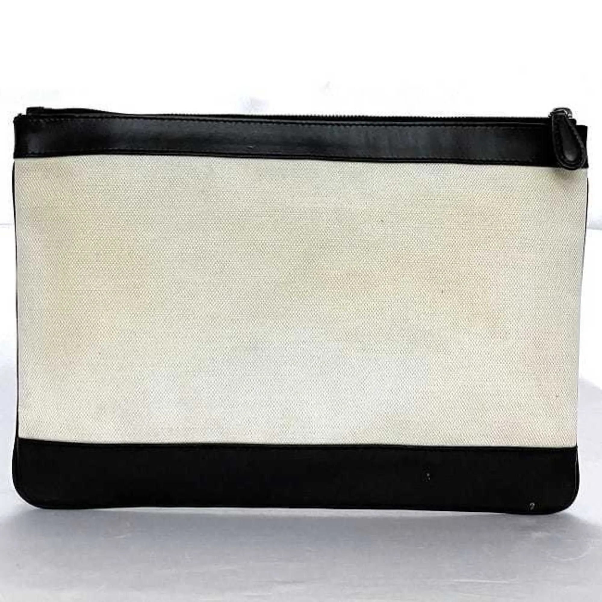 Balenciaga Clutch Bag Navy Clip Beige Black 420407 Handbag Canvas Leather BALENCIAGA Women's Men's