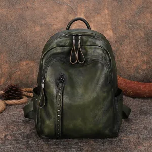 Best Brown Leather Rucksack Womens Vintage School Bag Backpack With Rivet Leather Backpack Purse