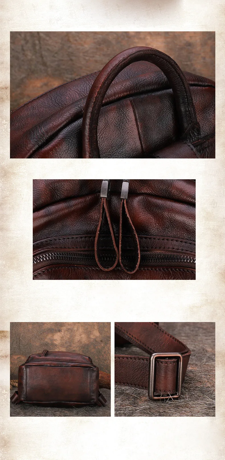 Best Brown Leather Rucksack Womens Vintage School Bag Backpack With Rivet Leather Backpack Purse