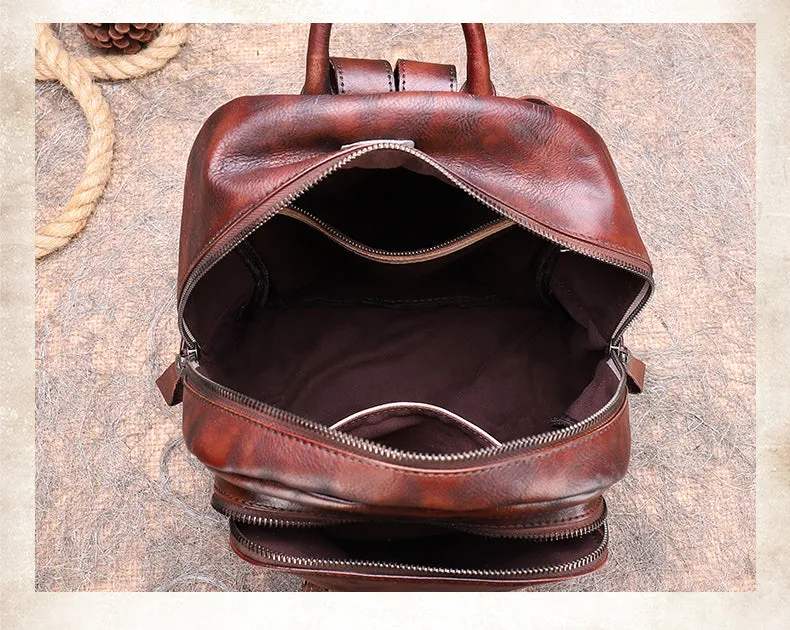 Best Brown Leather Rucksack Womens Vintage School Bag Backpack With Rivet Leather Backpack Purse