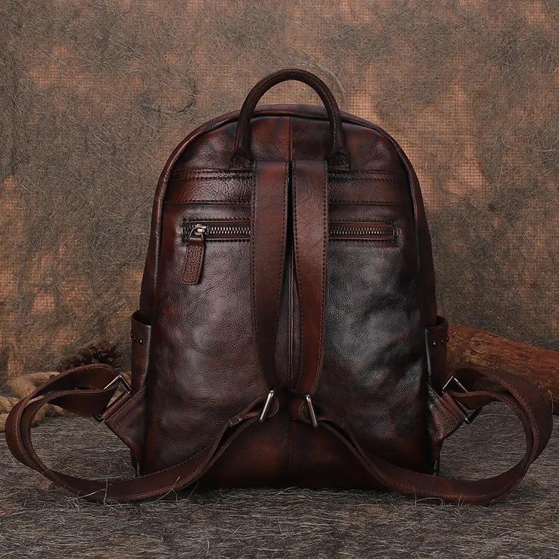 Best Brown Leather Rucksack Womens Vintage School Bag Backpack With Rivet Leather Backpack Purse