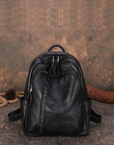 Best Brown Leather Rucksack Womens Vintage School Bag Backpack With Rivet Leather Backpack Purse