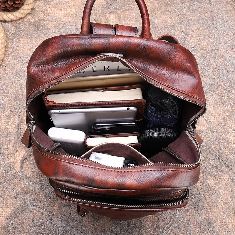 Best Brown Leather Rucksack Womens Vintage School Bag Backpack With Rivet Leather Backpack Purse