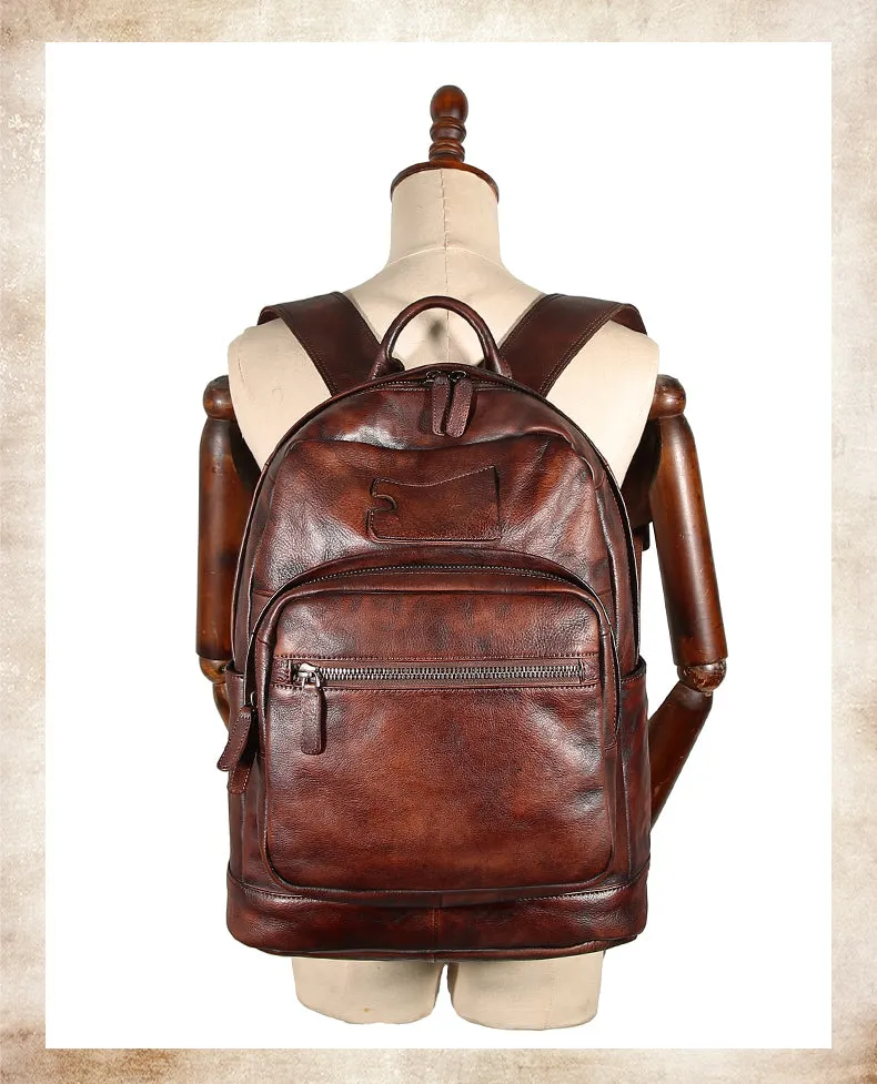 Best Coffee Leather Rucksack Bag Womens Vintage 16 inches Laptop Backpack Leather School Backpack Purse