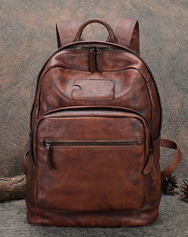 Best Coffee Leather Rucksack Bag Womens Vintage 16 inches Laptop Backpack Leather School Backpack Purse