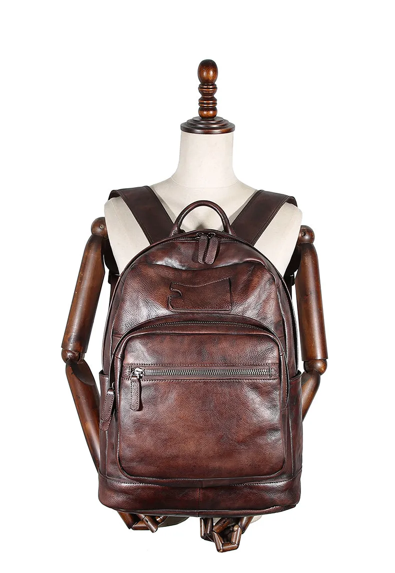 Best Coffee Leather Rucksack Bag Womens Vintage 16 inches Laptop Backpack Leather School Backpack Purse