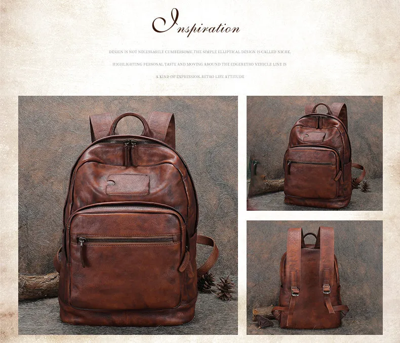 Best Coffee Leather Rucksack Bag Womens Vintage 16 inches Laptop Backpack Leather School Backpack Purse