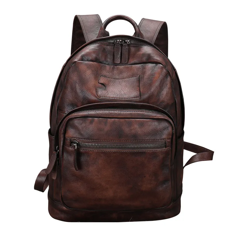 Best Coffee Leather Rucksack Bag Womens Vintage 16 inches Laptop Backpack Leather School Backpack Purse