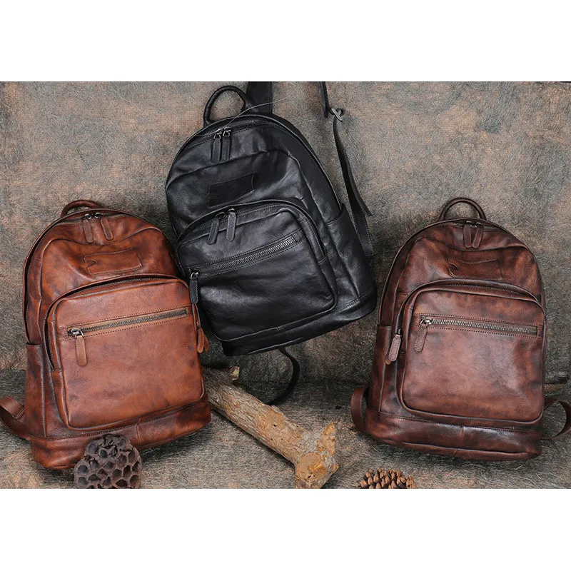 Best Coffee Leather Rucksack Bag Womens Vintage 16 inches Laptop Backpack Leather School Backpack Purse