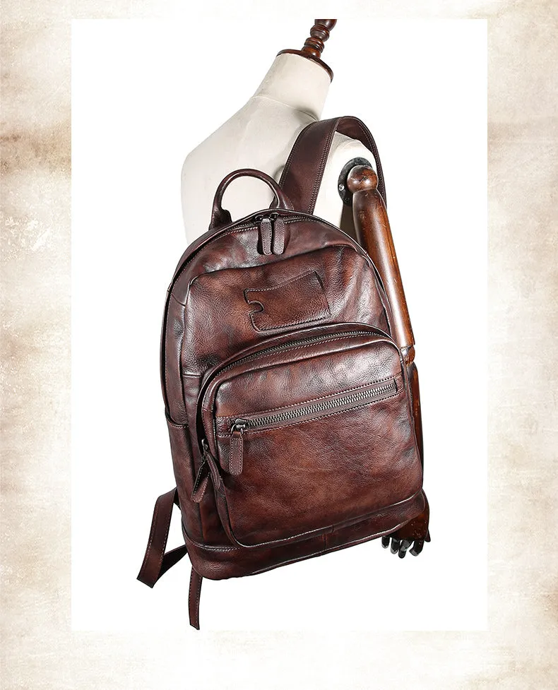 Best Coffee Leather Rucksack Bag Womens Vintage 16 inches Laptop Backpack Leather School Backpack Purse