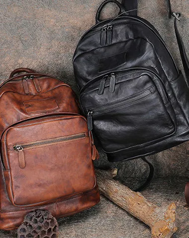 Best Coffee Leather Rucksack Bag Womens Vintage 16 inches Laptop Backpack Leather School Backpack Purse