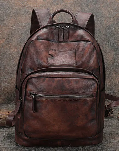 Best Coffee Leather Rucksack Bag Womens Vintage 16 inches Laptop Backpack Leather School Backpack Purse
