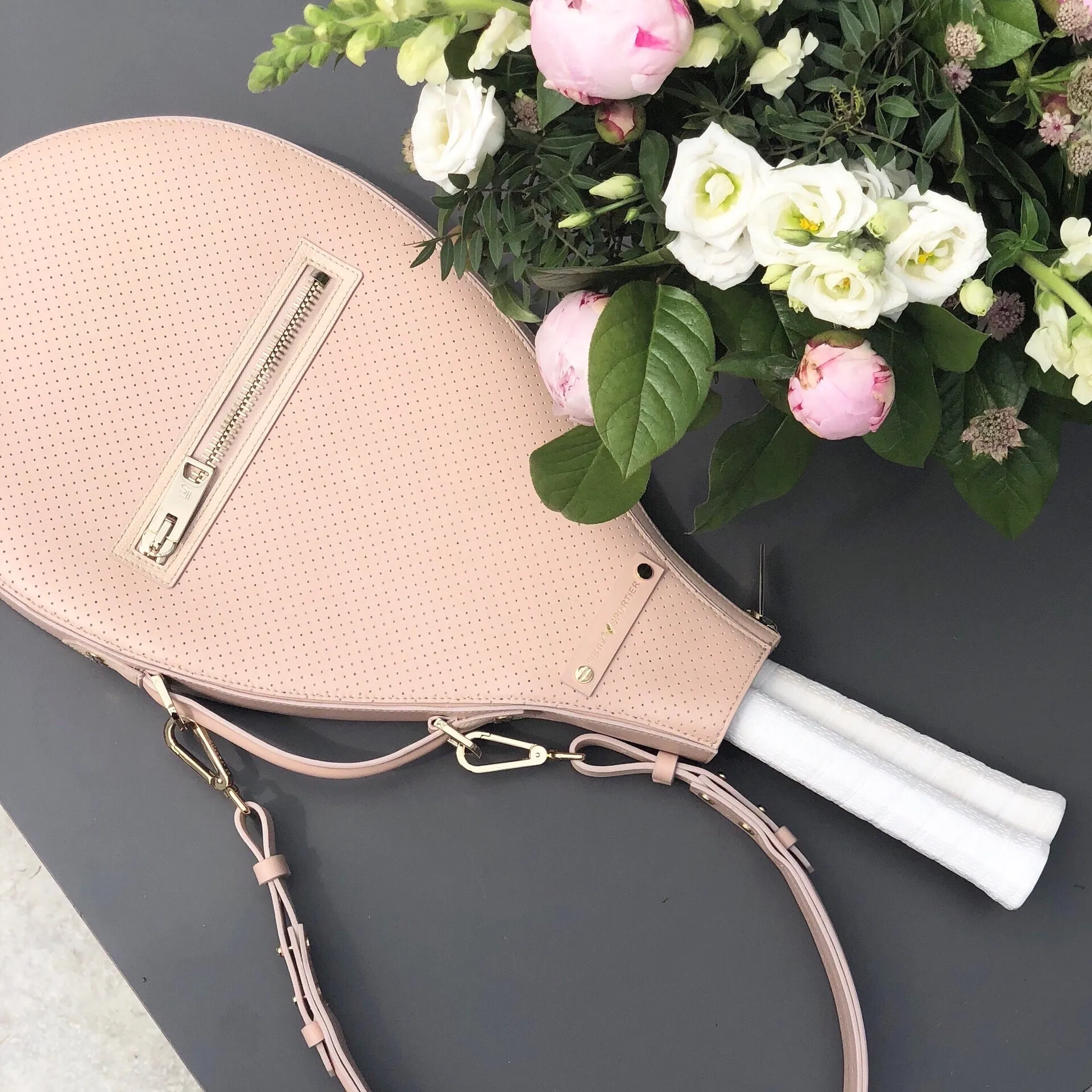 Billie Bag Leather Tennis Racket Bag (Blush/Gold)