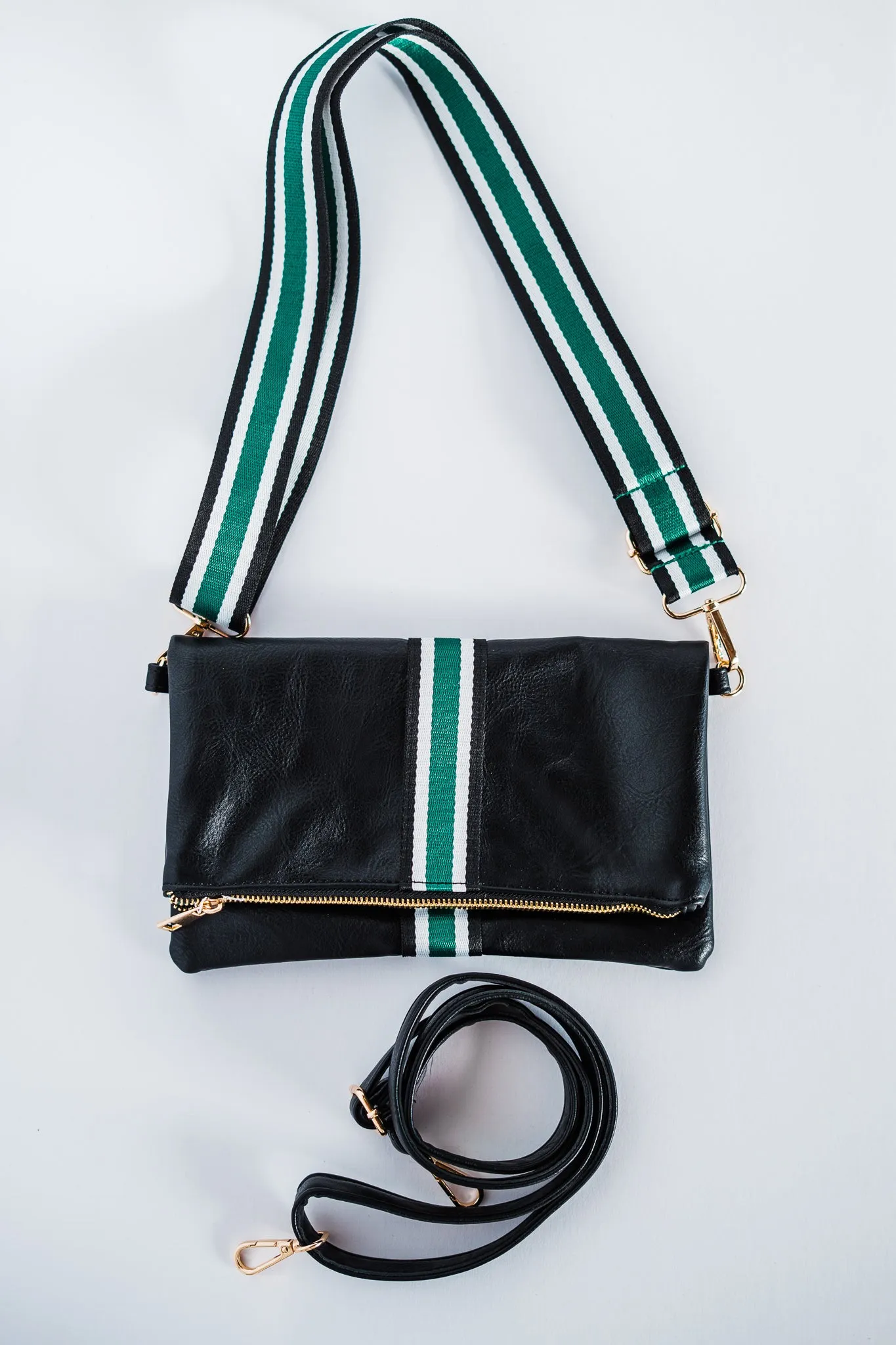 Black   Green Stripe Vegan Crossbody, Belt Bag   Clutch