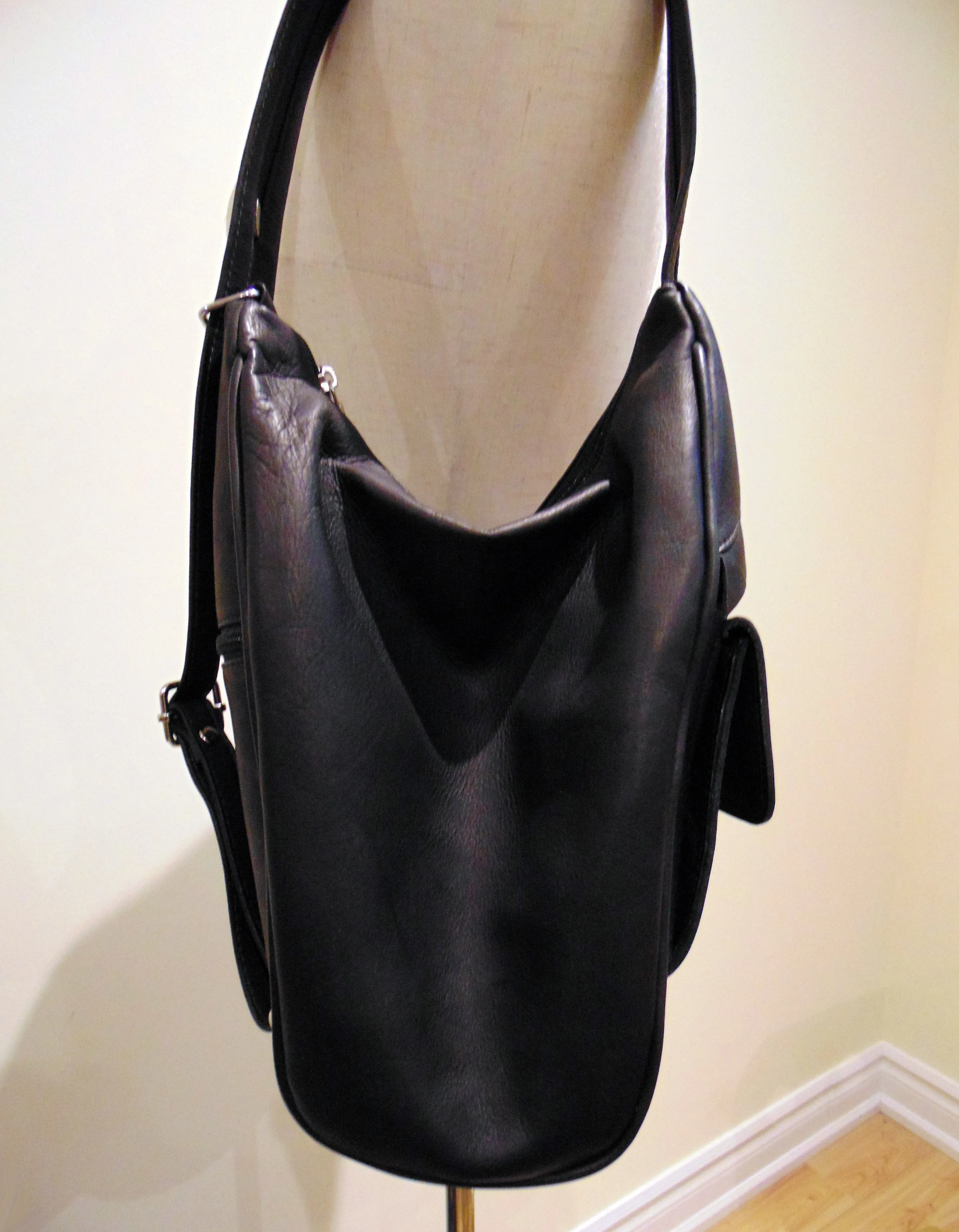 Black Leather Backpack & Purse