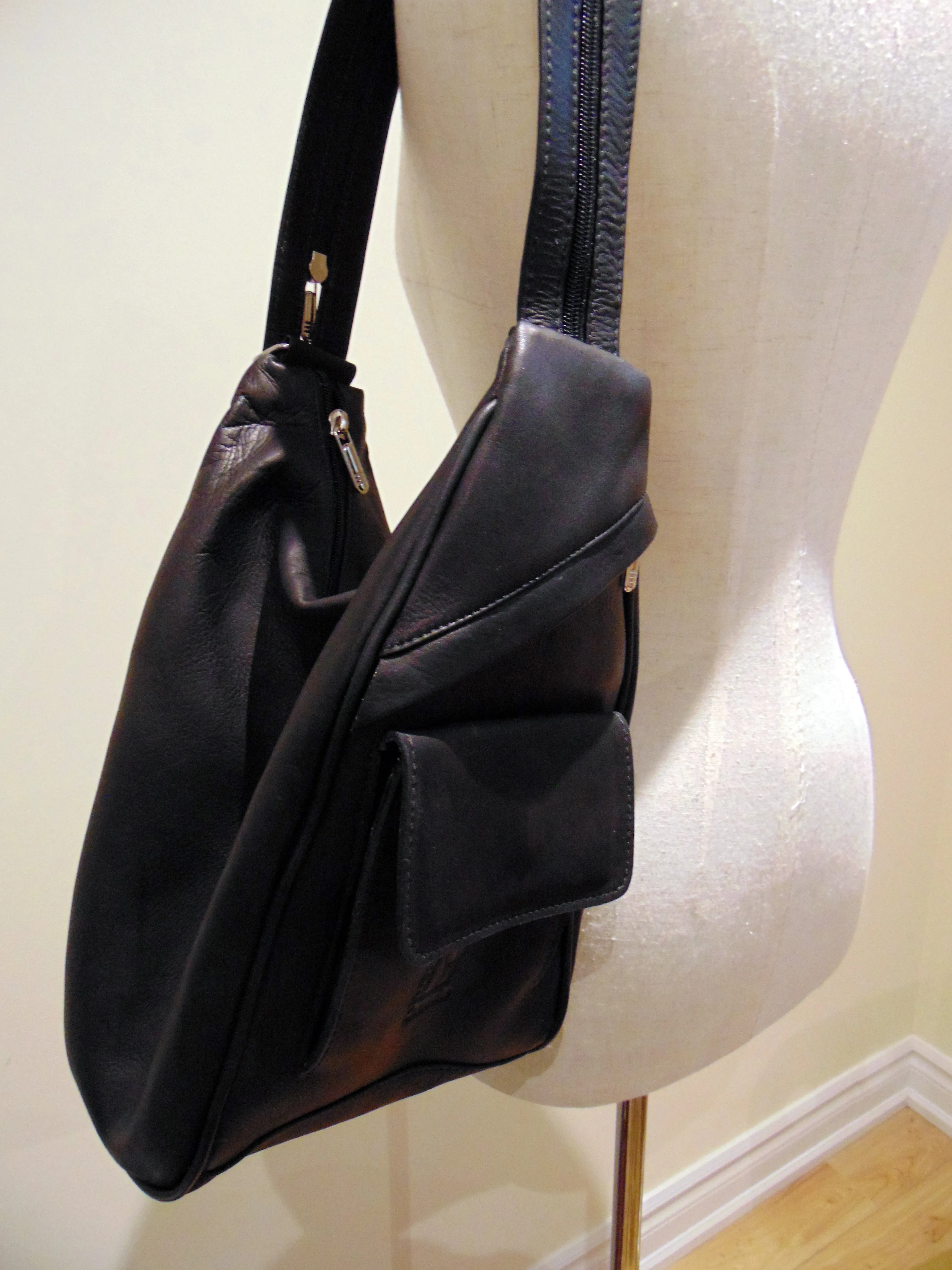 Black Leather Backpack & Purse