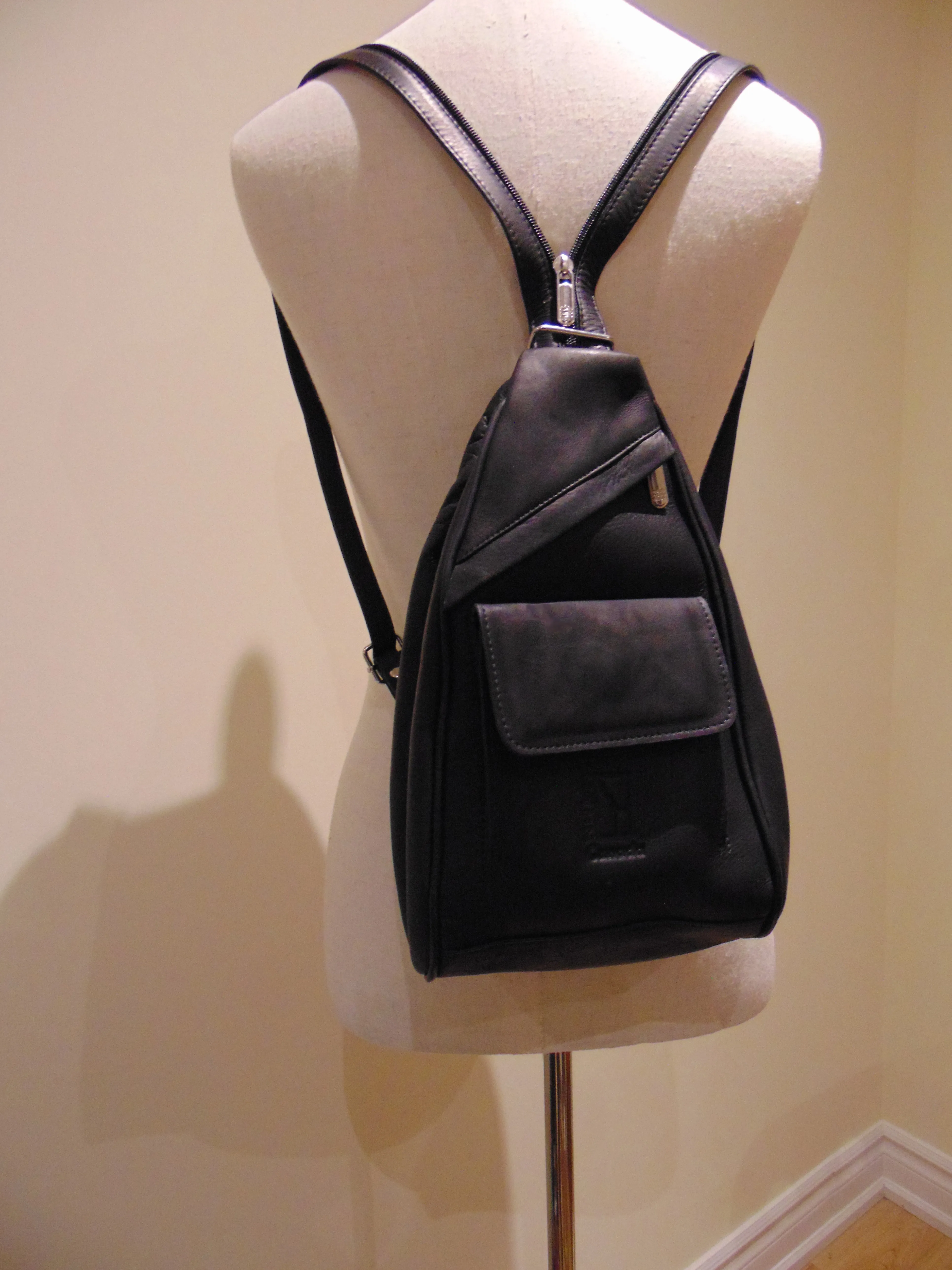 Black Leather Backpack & Purse