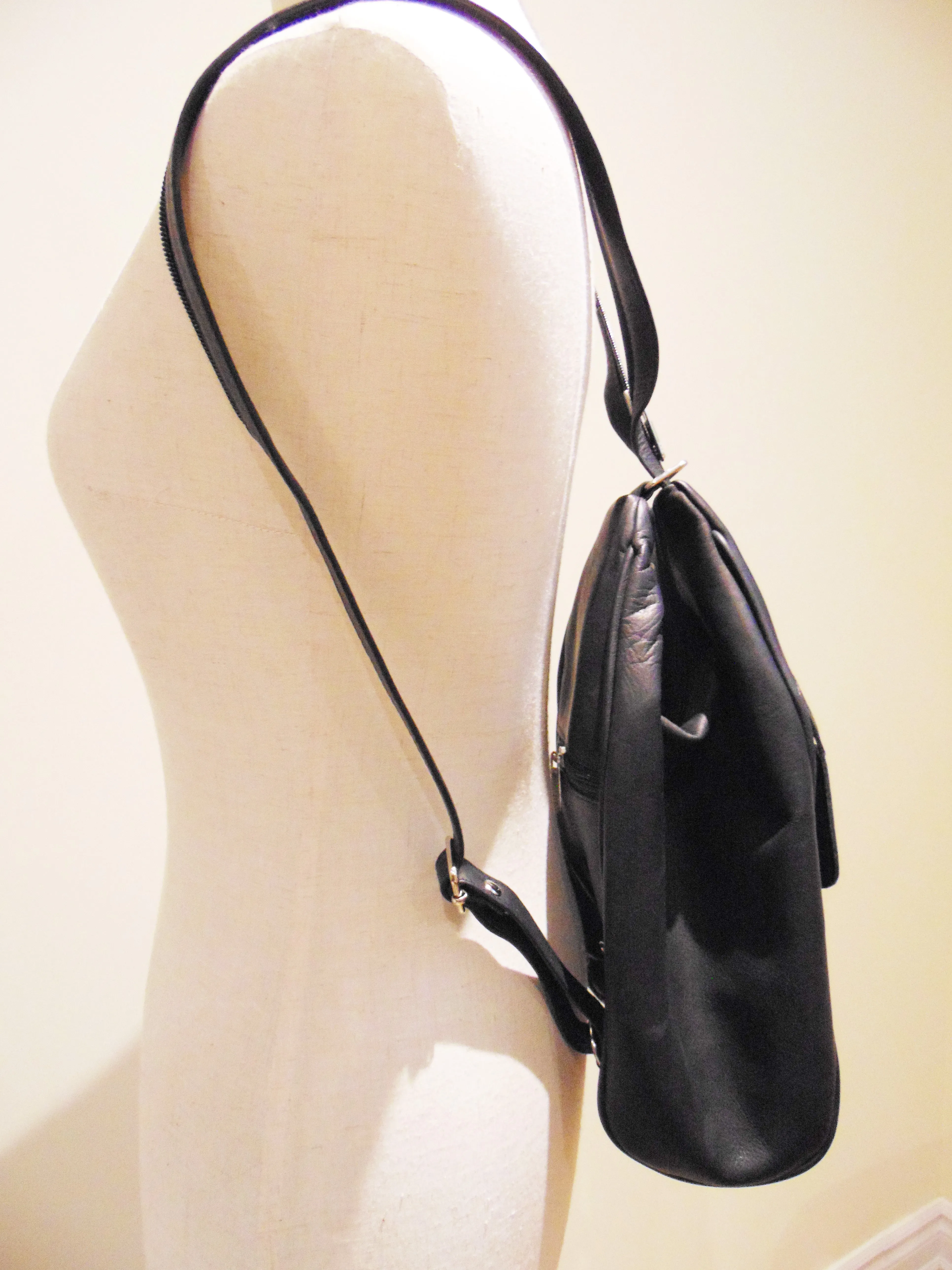 Black Leather Backpack & Purse